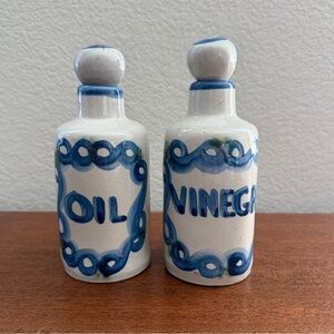 M.A. Hadley Blue & White Ceramic Oil and Vinegar Cruet Set